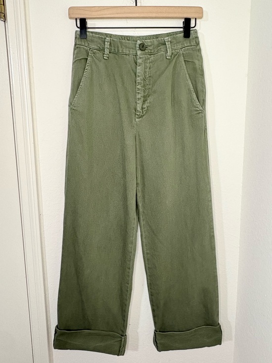 Free People Pants - Free People Olive Green Wide Leg Cuffed Jeans cotton Pants size 26